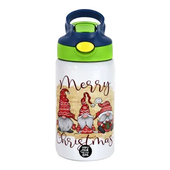 Xmas Elves, Παιδικό παγούρι θερμό, ανοξείδωτο, με καλαμάκι ασφαλείας, πράσινο/μπλε (350ml)