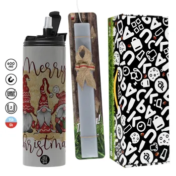 Xmas Elves, Πασχαλινή Λαμπάδα με Travel Tumbler θερμό (600ml, BPA free) & κερί αρωματικό πλακέ (30cm) (ΓΚΡΙ)