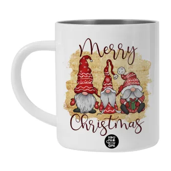 Xmas Elves, Λευκή Ανοξείδωτη Μεταλλική Κούπα 450ml - Διπλού Τοιχώματος 