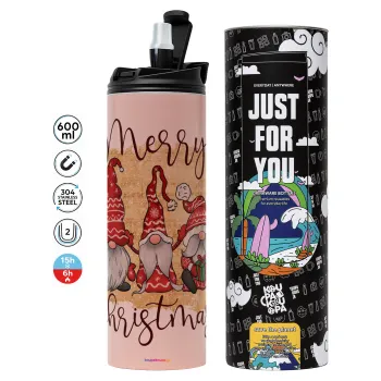 Xmas Elves, Tumbler ποτήρι θερμό ΡΟΖ από ανοξείδωτο ατσάλι 600ml