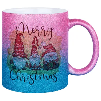 Xmas Elves, Κούπα Χρυσή/Μπλε Glitter, κεραμική, 330ml