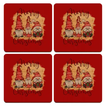 Xmas Elves, ΣΕΤ x4 Σουβέρ ξύλινα τετράγωνα plywood (9cm)