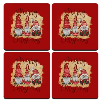 Xmas Elves, ΣΕΤ 4 Σουβέρ ξύλινα τετράγωνα (9cm)