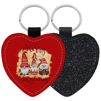 Xmas Elves, Μπρελόκ PU δερμάτινο glitter καρδιά ΜΑΥΡΟ
