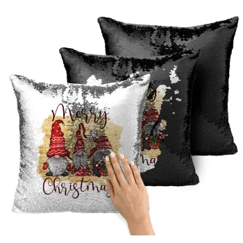 Xmas Elves, Μαξιλάρι καναπέ Μαγικό Μαύρο με πούλιες 40x40cm περιέχεται το γέμισμα