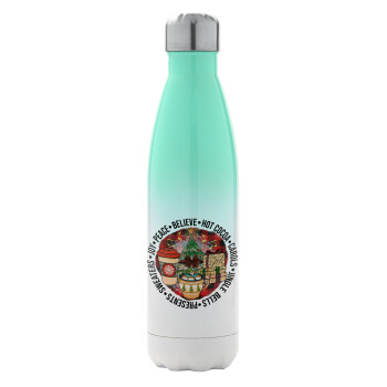 Joy, Peace, Believe, Hot Cocoa, Carols, Μεταλλικό παγούρι θερμός Πράσινο/Λευκό (Stainless steel), διπλού τοιχώματος, 500ml