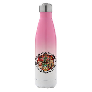 Joy, Peace, Believe, Hot Cocoa, Carols, Μεταλλικό παγούρι θερμός Ροζ/Λευκό (Stainless steel), διπλού τοιχώματος, 500ml