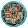 Joy, Peace, Believe, Hot Cocoa, Carols, Επιφάνεια κοπής γυάλινη στρογγυλή (30cm)