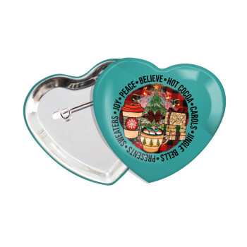 Joy, Peace, Believe, Hot Cocoa, Carols, Κονκάρδα παραμάνα καρδιά (57x52mm)