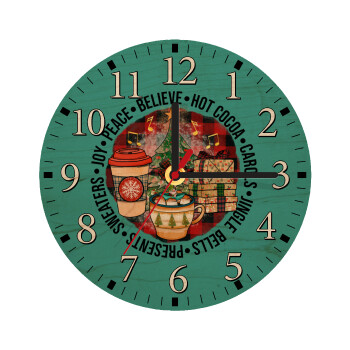 Joy, Peace, Believe, Hot Cocoa, Carols, Ρολόι τοίχου ξύλινο plywood (20cm)