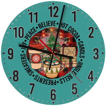Joy, Peace, Believe, Hot Cocoa, Carols, Ρολόι τοίχου ξύλινο (30cm)