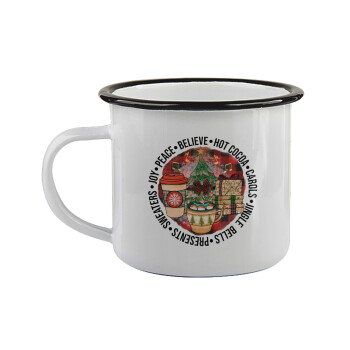 Joy, Peace, Believe, Hot Cocoa, Carols, Κούπα εμαγιέ με μαύρο χείλος 360ml