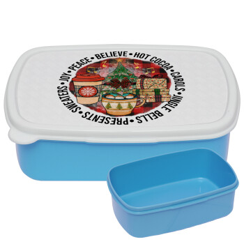 Joy, Peace, Believe, Hot Cocoa, Carols, ΜΠΛΕ παιδικό δοχείο φαγητού (lunchbox) πλαστικό (BPA-FREE) Lunch Βox M18 x Π13 x Υ6cm