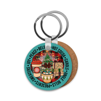Joy, Peace, Believe, Hot Cocoa, Carols, Μπρελόκ Ξύλινο στρογγυλό MDF Φ5cm