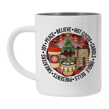 Joy, Peace, Believe, Hot Cocoa, Carols, Mug Stainless steel double wall 300ml