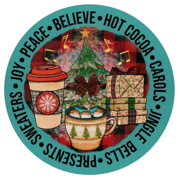Joy, Peace, Believe, Hot Cocoa, Carols, Mousepad Round 20cm