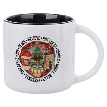 Joy, Peace, Believe, Hot Cocoa, Carols, Κούπα κεραμική 400ml Λευκή/Μαύρη