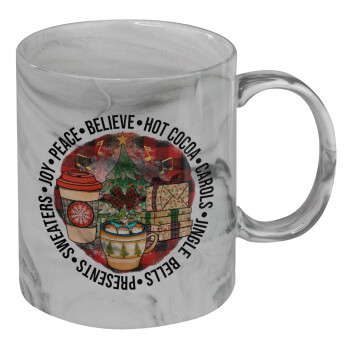 Joy, Peace, Believe, Hot Cocoa, Carols, Mug ceramic marble style, 330ml