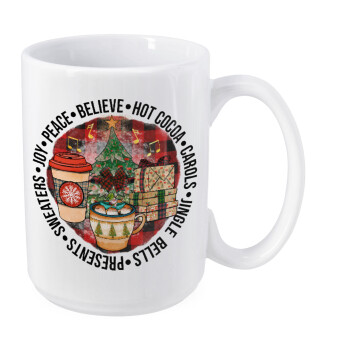 Joy, Peace, Believe, Hot Cocoa, Carols, Κούπα Mega, κεραμική, 450ml