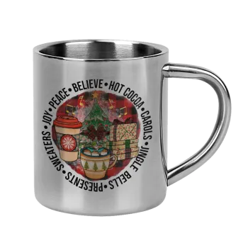 Joy, Peace, Believe, Hot Cocoa, Carols, Mug Stainless steel double wall 300ml