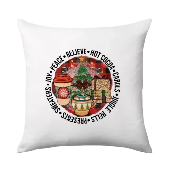 Joy, Peace, Believe, Hot Cocoa, Carols, Sofa cushion 40x40cm includes filling