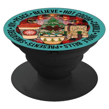 Joy, Peace, Believe, Hot Cocoa, Carols, Phone Holders Stand  Black Hand-held Mobile Phone Holder