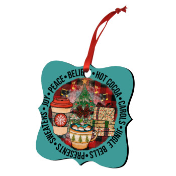 Joy, Peace, Believe, Hot Cocoa, Carols, Στολίδι Χριστουγεννιάτικο στολίδι polygon ξύλινο 7.5cm