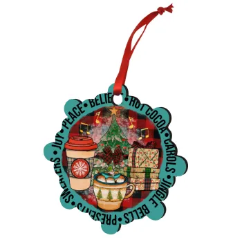 Joy, Peace, Believe, Hot Cocoa, Carols, Christmas ornament snowflake wooden 7.5cm