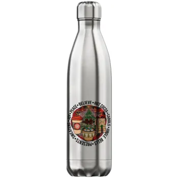 Joy, Peace, Believe, Hot Cocoa, Carols, Μεταλλικό παγούρι θερμός Inox (Stainless steel), διπλού τοιχώματος, 750ml