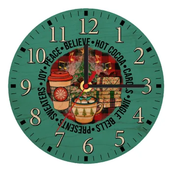 Joy, Peace, Believe, Hot Cocoa, Carols, Ρολόι τοίχου ξύλινο plywood (20cm)