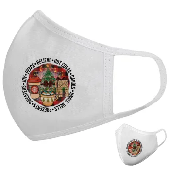 Joy, Peace, Believe, Hot Cocoa, Carols, Μάσκα υφασμάτινη υψηλής άνεσης παιδική (Δώρο πλαστική θήκη)