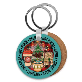 Joy, Peace, Believe, Hot Cocoa, Carols, Μπρελόκ Ξύλινο στρογγυλό MDF Φ5cm