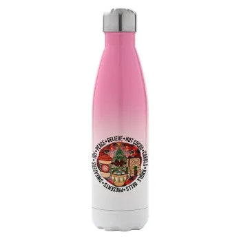 Joy, Peace, Believe, Hot Cocoa, Carols, Metal mug thermos Pink/White (Stainless steel), double wall, 500ml