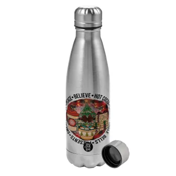 Joy, Peace, Believe, Hot Cocoa, Carols, Metallic water bottle, stainless steel, 750ml