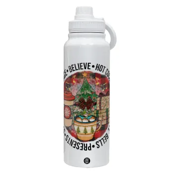 Joy, Peace, Believe, Hot Cocoa, Carols, Θερμός 1L Ανοξείδωτο με Βάση Κινητού & Διπλά Τοιχώματα