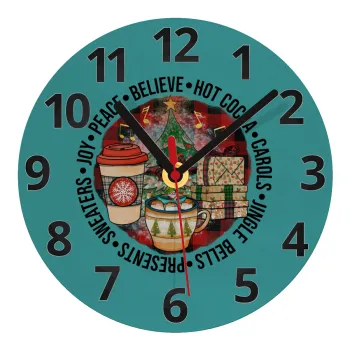 Joy, Peace, Believe, Hot Cocoa, Carols, Ρολόι τοίχου γυάλινο (20cm)