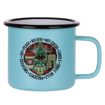 Joy, Peace, Believe, Hot Cocoa, Carols, Κούπα Μεταλλική εμαγιέ ΜΑΤ σιέλ 360ml