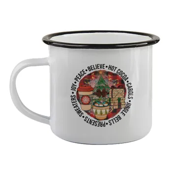 Joy, Peace, Believe, Hot Cocoa, Carols, Κούπα εμαγιέ με μαύρο χείλος 360ml