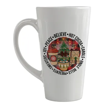 Joy, Peace, Believe, Hot Cocoa, Carols, Κούπα κωνική Latte Μεγάλη, κεραμική, 450ml