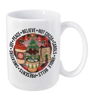 Joy, Peace, Believe, Hot Cocoa, Carols, Κούπα Mega, κεραμική, 450ml