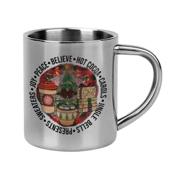 Joy, Peace, Believe, Hot Cocoa, Carols, Κούπα Ανοξείδωτη διπλού τοιχώματος 300ml