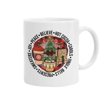 Joy, Peace, Believe, Hot Cocoa, Carols, Κούπα, κεραμική, 330ml