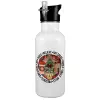 White water bottle with straw, stainless steel 600ml