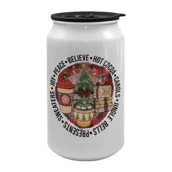 Joy, Peace, Believe, Hot Cocoa, Carols, Κούπα ταξιδιού μεταλλική με καπάκι (tin-can) 500ml
