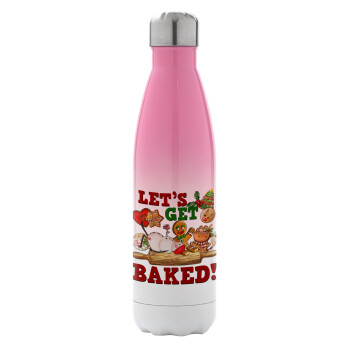 Let's get baked, Μεταλλικό παγούρι θερμός Ροζ/Λευκό (Stainless steel), διπλού τοιχώματος, 500ml