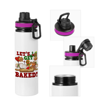 Let's get baked, Metallic water bottle with safety lid, 850ml aluminum