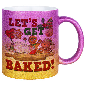 Let's get baked, Κούπα Χρυσή/Ροζ Glitter, κεραμική, 330ml