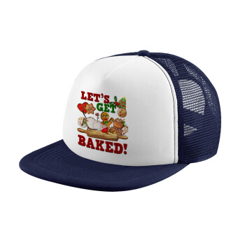 Let's get baked, Καπέλο Ενηλίκων Soft Trucker με Δίχτυ Dark Blue/White (POLYESTER, ΕΝΗΛΙΚΩΝ, UNISEX, ONE SIZE)