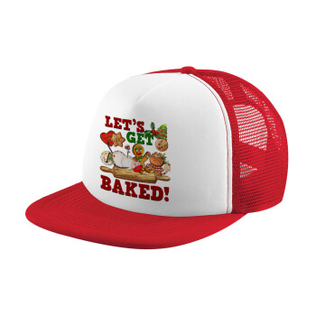 Let's get baked, Καπέλο Ενηλίκων Soft Trucker με Δίχτυ Red/White (POLYESTER, ΕΝΗΛΙΚΩΝ, UNISEX, ONE SIZE)