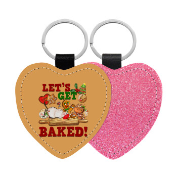 Let's get baked, Μπρελόκ PU δερμάτινο glitter καρδιά ΡΟΖ
